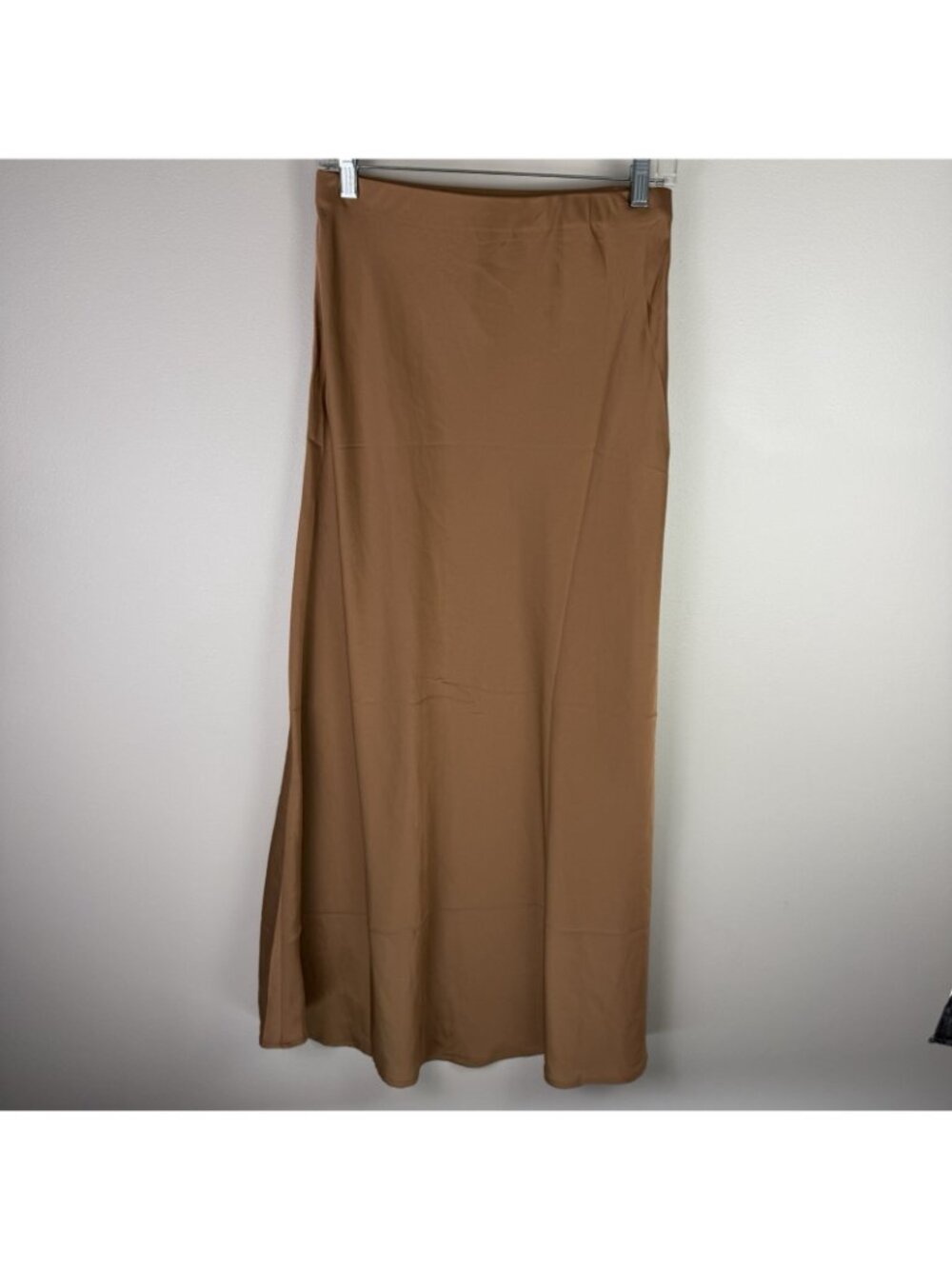 Petal + Pup Satin Midi Skirt M Camel Tan Bias Cut Flare Slip Skirt Minimalist - Picture 4 of 7